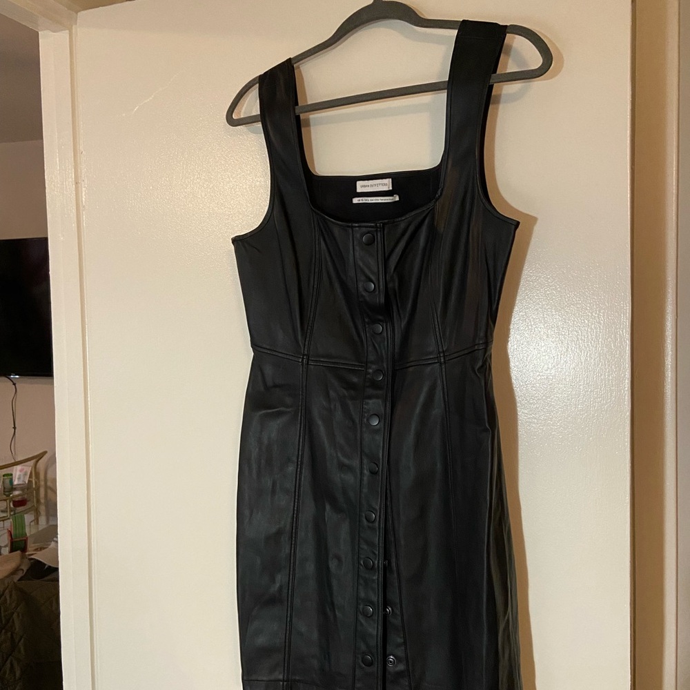Black Leather Button-Down Dress